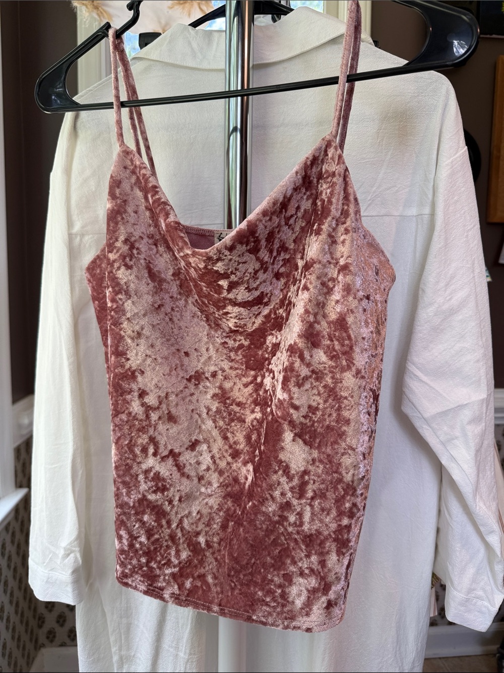 Free People Crushed Velvet Cowl Camisole in Dusty Rose